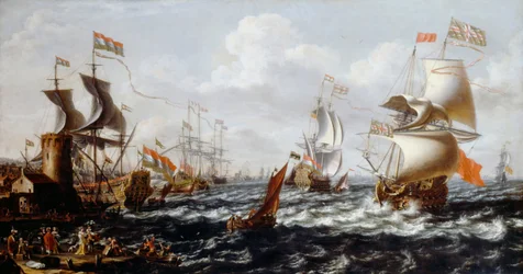 Navi in acque agitate al largo di un porto mediterraneo